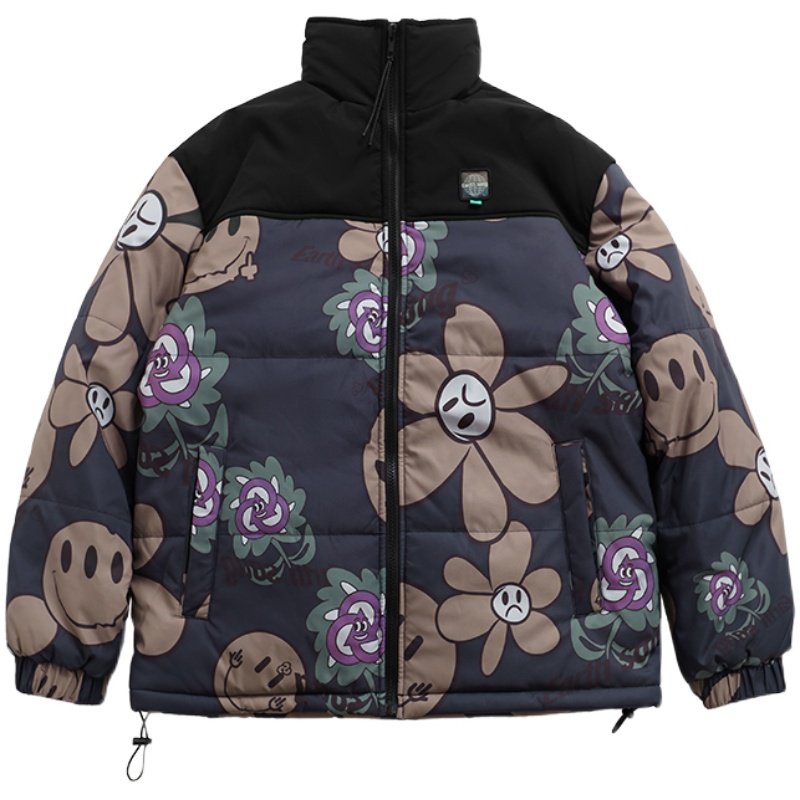 ozone hole 秋冬新款防风花朵棉服宽松外套男女棉衣国潮 - ozone hole