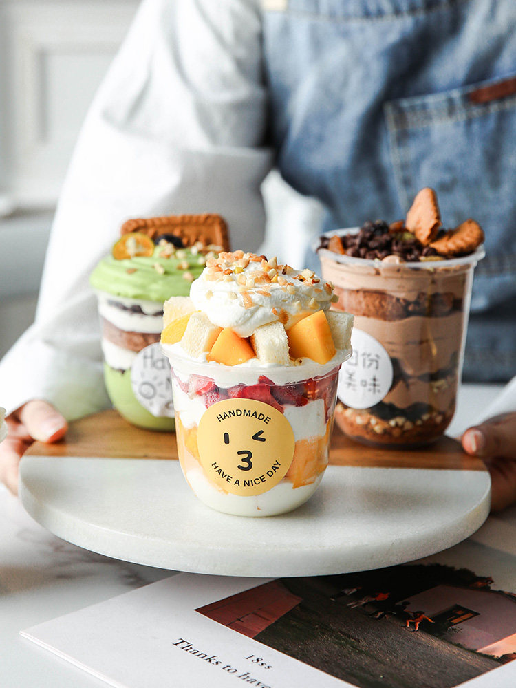奶茶蛋糕杯啵啵杯草莓芒果水果透明波波冰淇淋塑杯