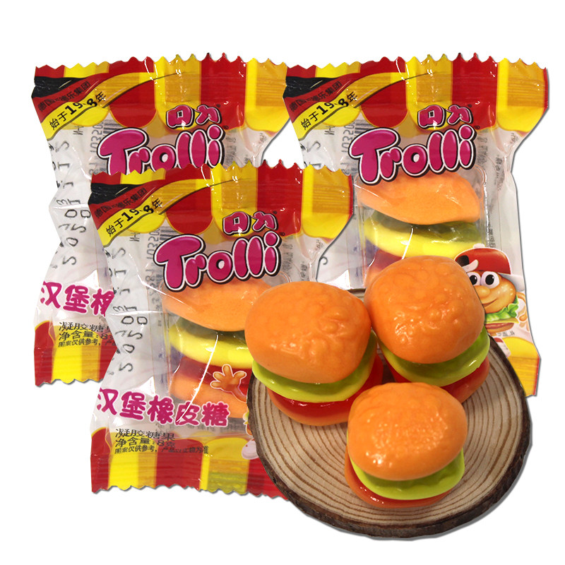 口力橡皮糖软糖汉堡单个8gqq水果糖儿童零食传统糖果