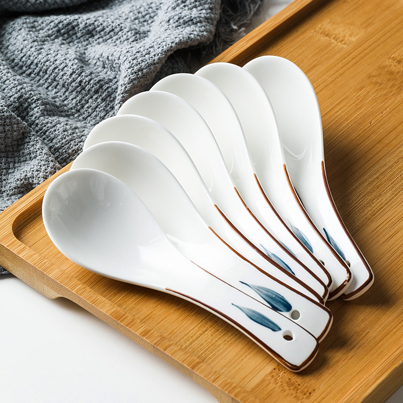 日式陶瓷勺子家用瓷勺汤勺小号汤匙创意可爱喝汤匙羹调羹白色瓢羹