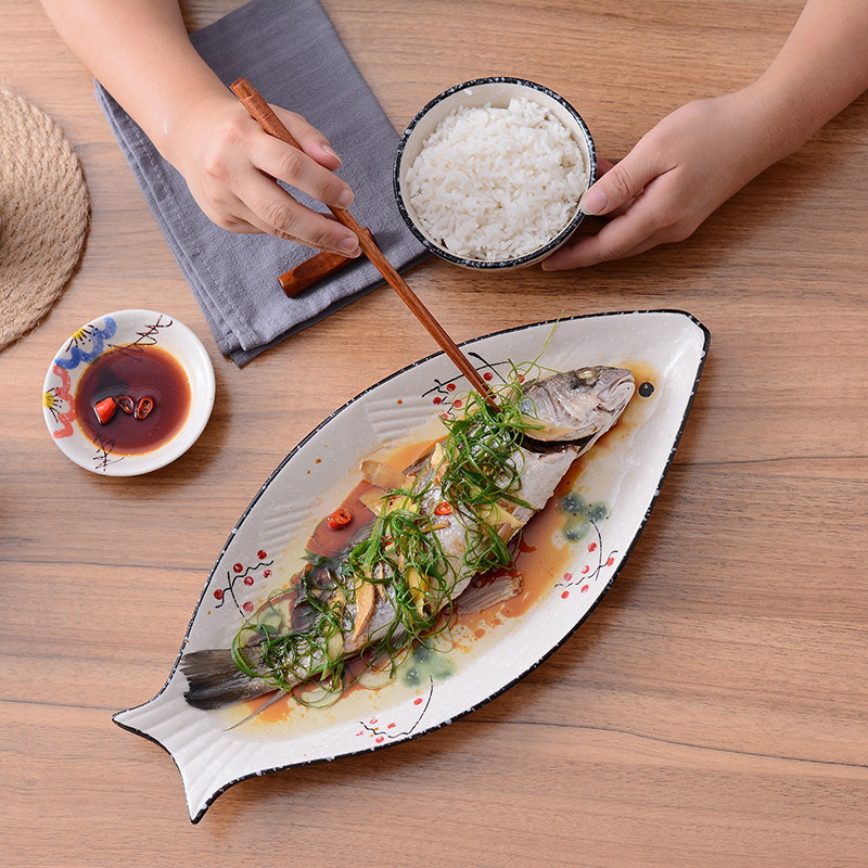 鱼盘子家用大号蒸鱼创意个性新款日式陶瓷餐具餐盘网红ins装碗碟
