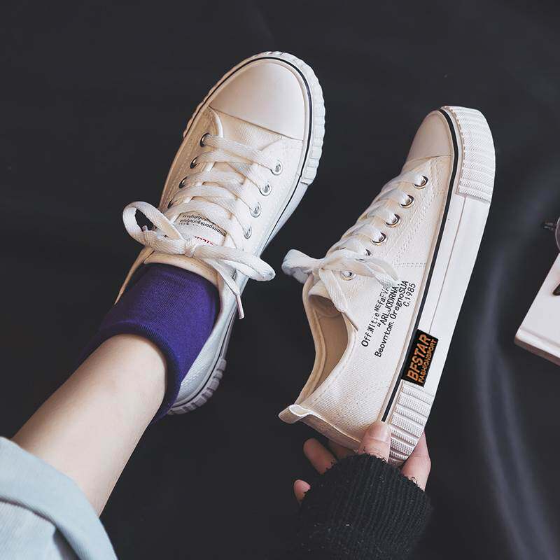 帆布黄色大气车间校服白底办公室职业女单防滑帆布鞋