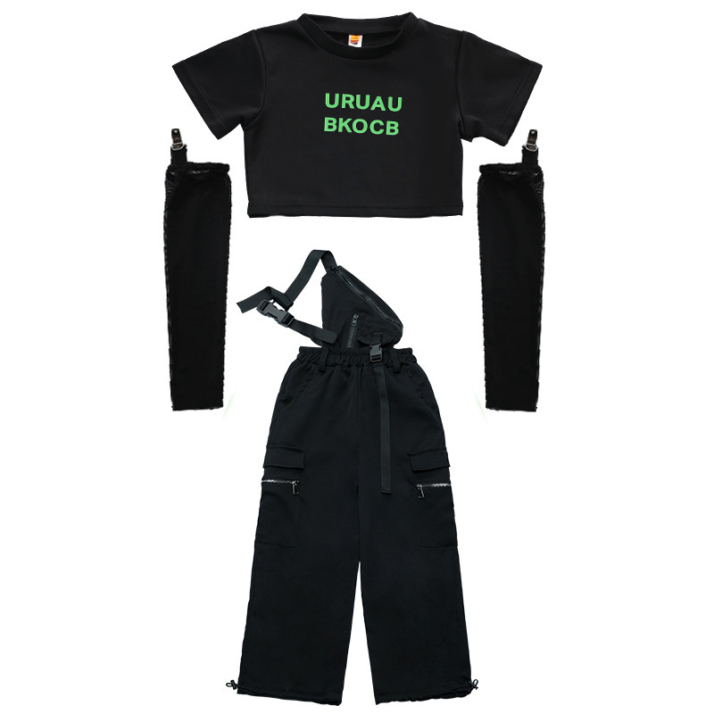 爵士舞服装女童套装夏潮酷时髦走秀演出服儿童潮服儿童演出服