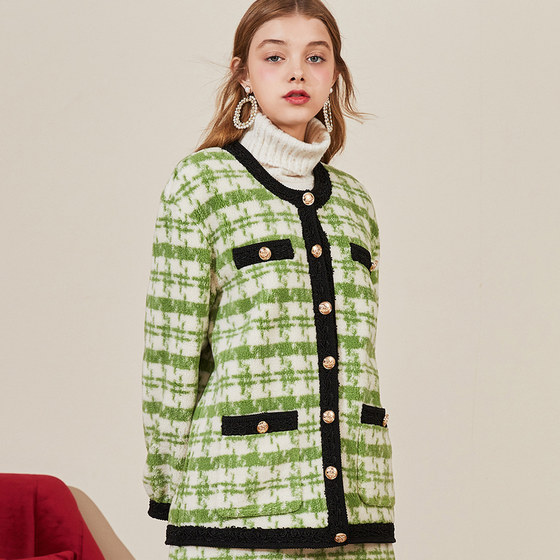 Blue Love Winter Women's Green Little Fragrance Decoration Wool Jacket LS298703 Blue Love Winter Women's Green Little Fragrance Decoration Wool Jacket LS298703
