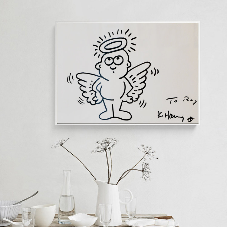 凯斯哈林天使涂鸦艺术装饰画清晰现代办公室卧室现代装饰画