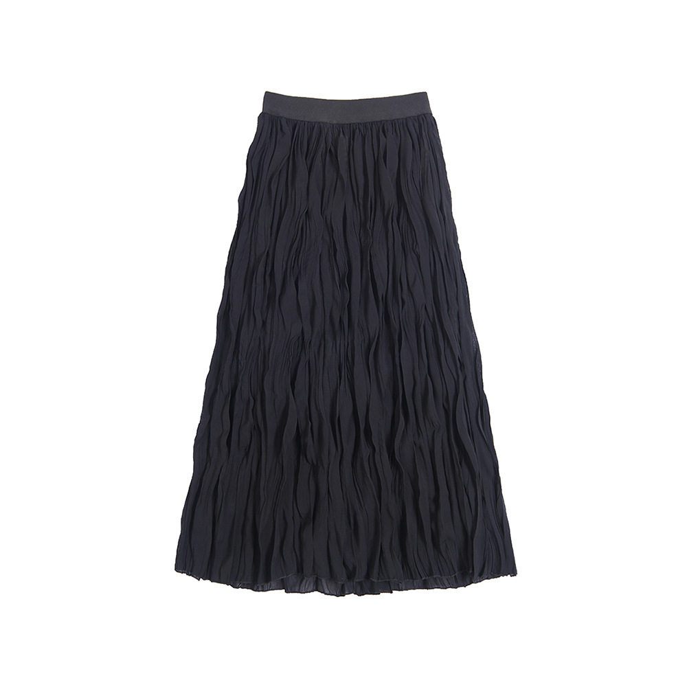 十早自制 法式复古百褶波浪裙chic春新款宽松长裙百搭雪纺半身裙