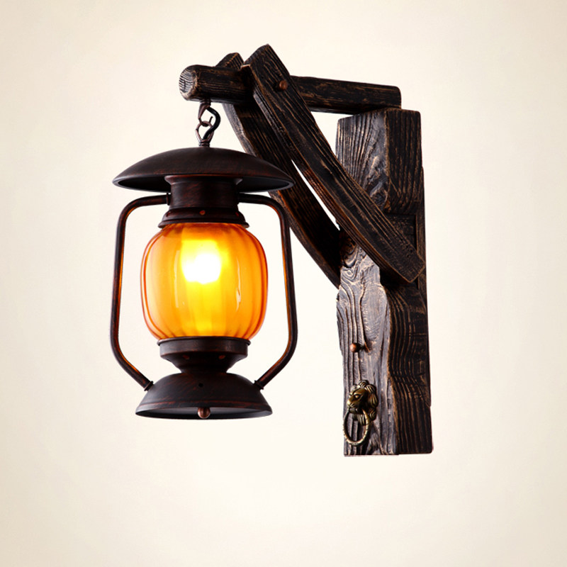 壁灯中式复古实木铁艺个性创意loft网伽美式壁灯