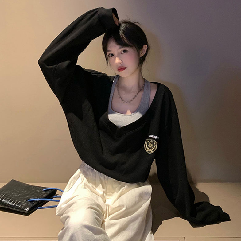 女团风短上衣主播服装性感露肩露脐爵士舞衣服甜酷辣妹假两件t恤