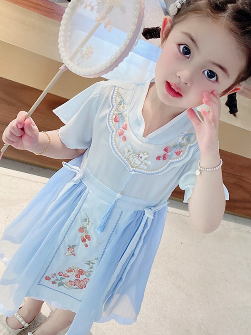 汉服唐装女童古装中国国风连衣裙舞蹈表演宝宝连衣裙