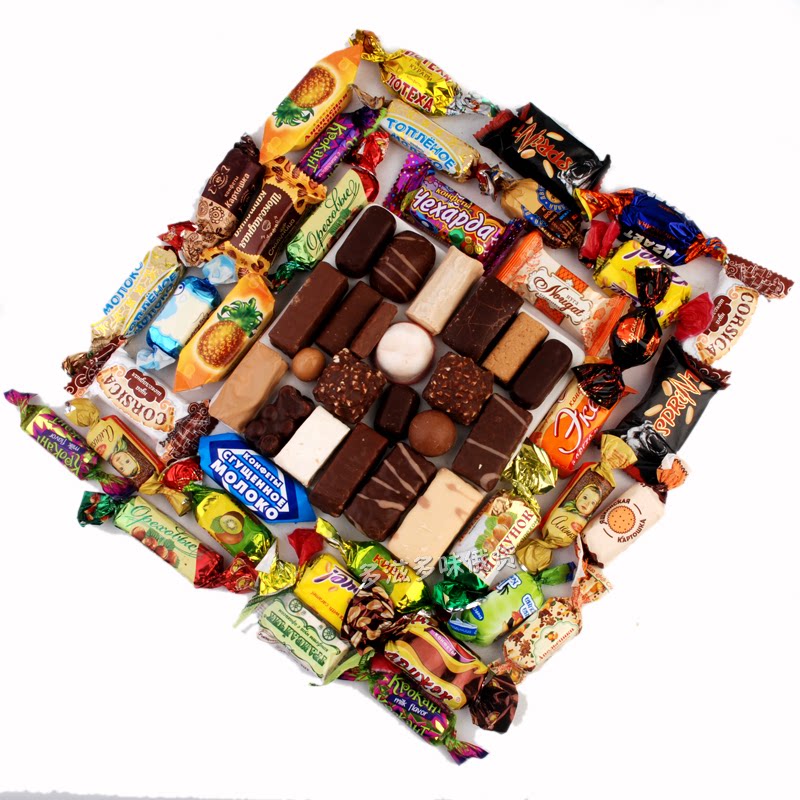 俄罗斯进口混装合糖果巧克力紫皮零食品坚果喜糖散装糖礼休闲糖果