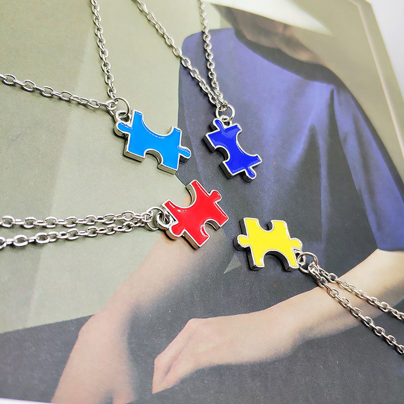 闺蜜四人拼接四色方块项链好朋友多人项链