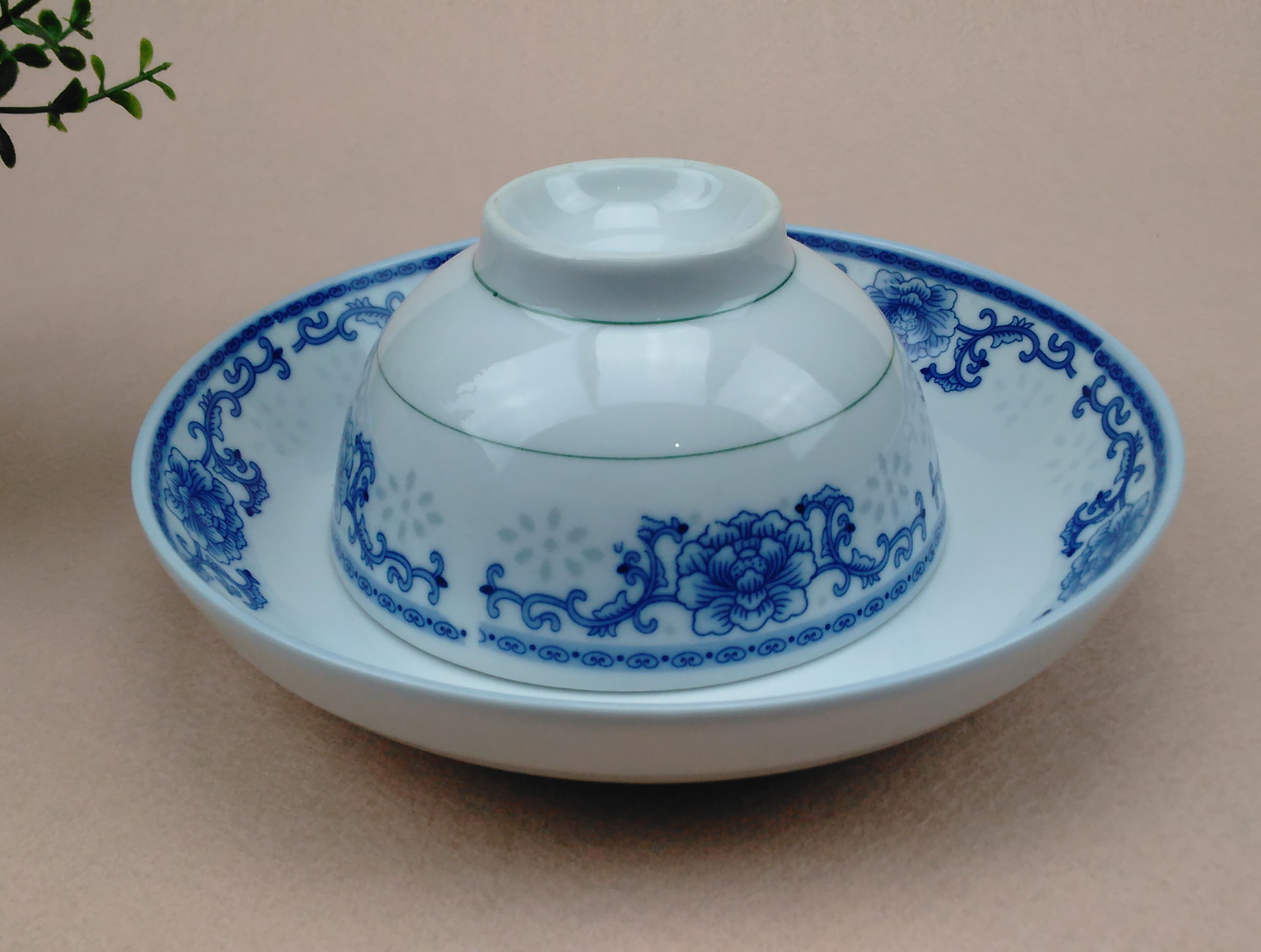 红杜鹃5英寸陶瓷器餐具饭碗中式青花怀旧蓝边碗家用汤碗高脚防烫