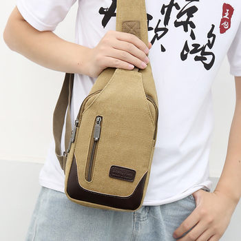 ຖົງເອິກໃຫມ່ຜູ້ຊາຍ crossbody bag canvas shoulder bag Korean style trendy crossbody chest bag casual small backpack men bag