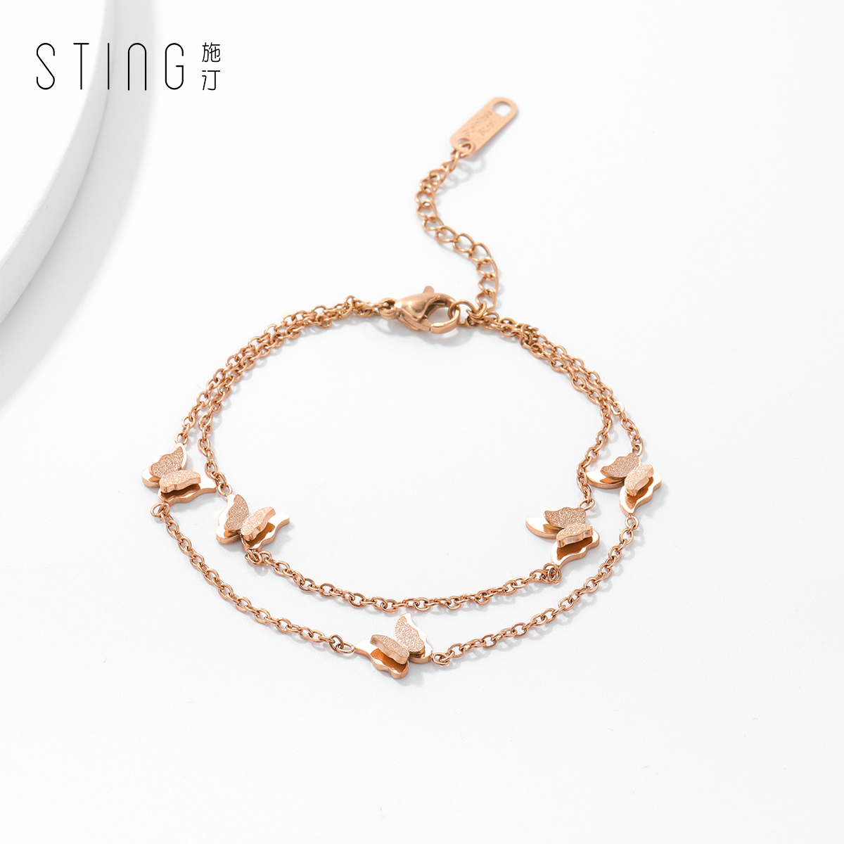 双层蝴蝶手链女ins小众设计个性精致轻奢闺蜜两人款手饰网红项链