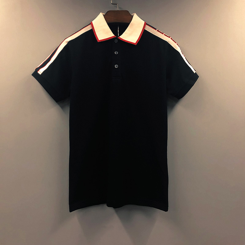 欧美潮牌流条纹字母宽松短袖翻领t恤polo衫男女士情侣装夏季新款