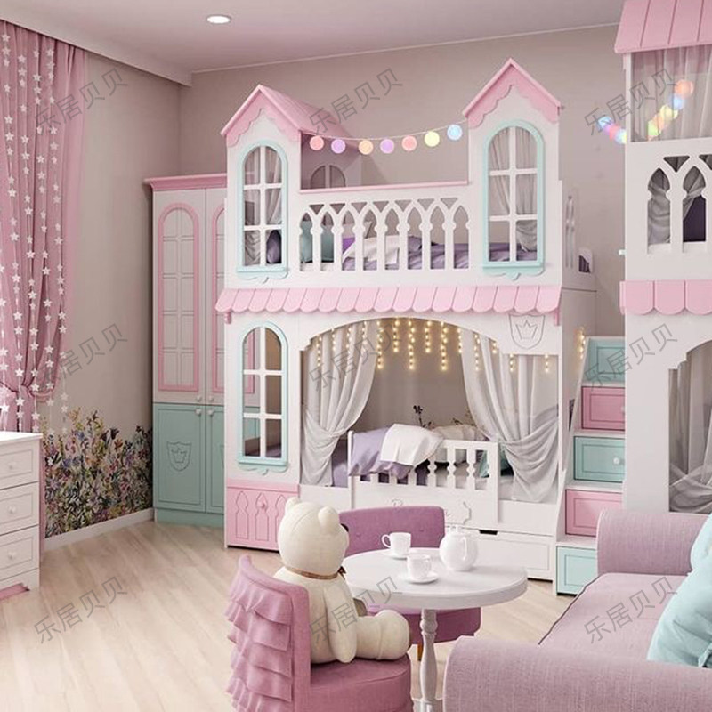 乐居贝贝实木梦幻城堡女孩床创意上下铺儿童公主床多功能床定制