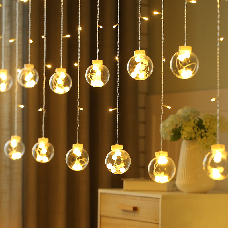 led圆球装饰灯房间卧室改造求婚布置网红灯饰挂灯窗帘灯星星灯串