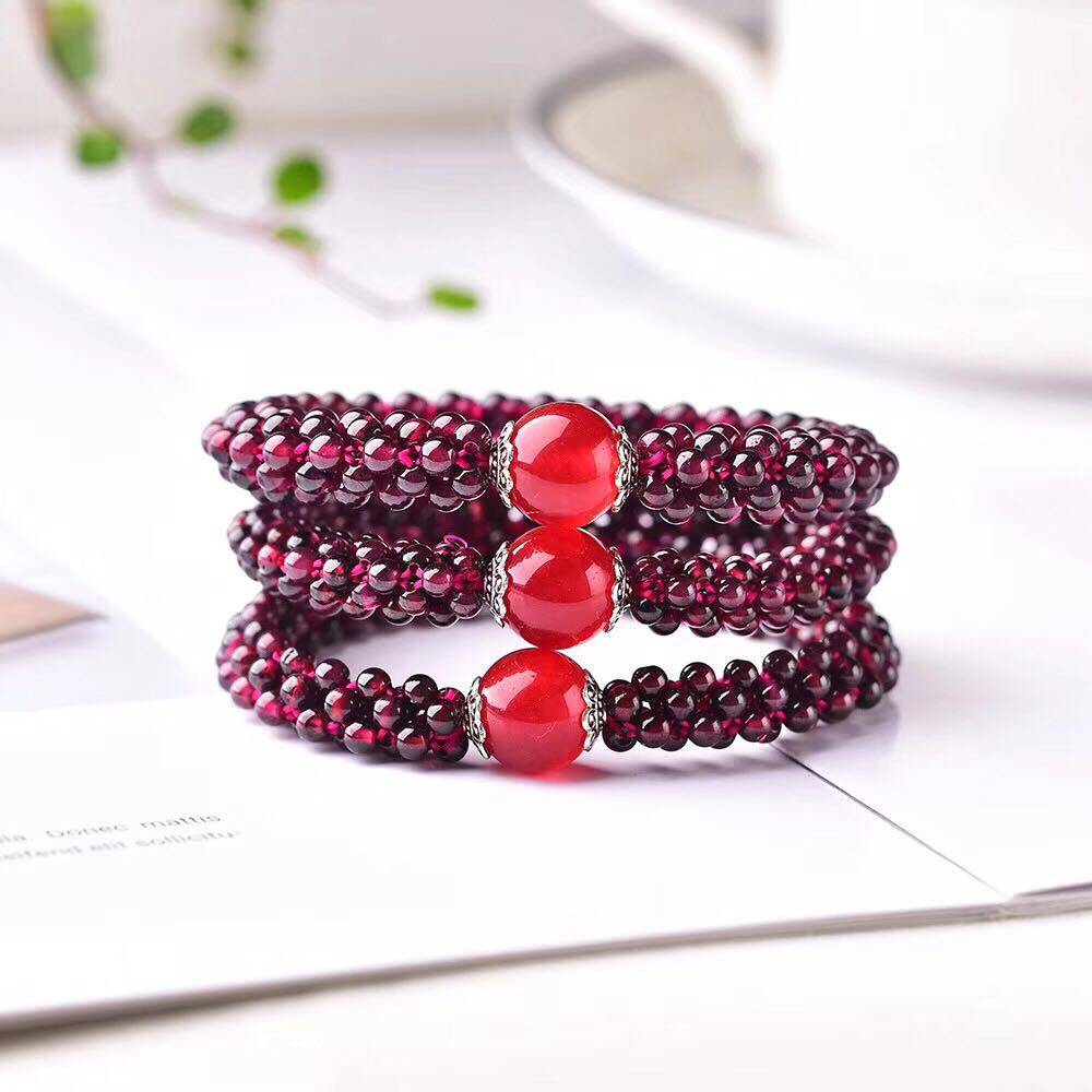 红石榴石榴石素珠手链女款时尚配饰潮流手串本命年手链