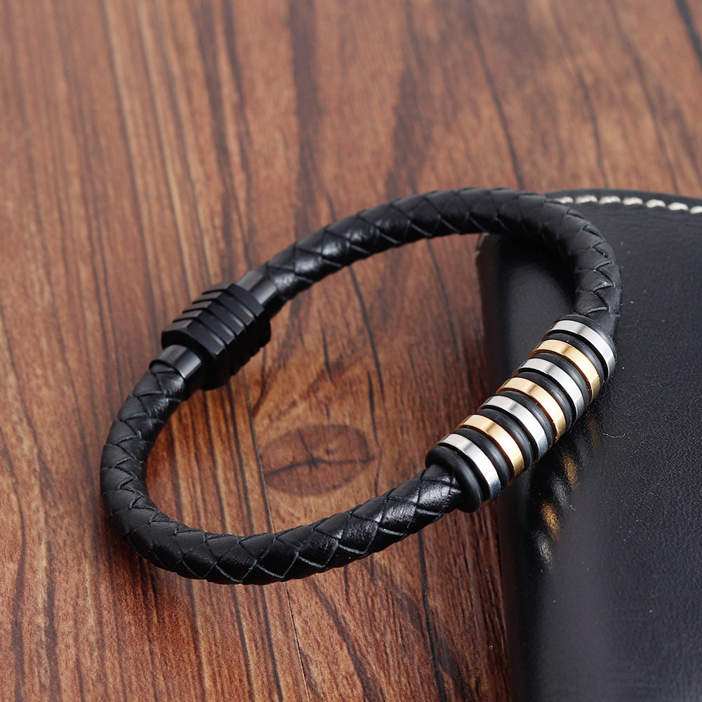 皮绳手链不锈钢皮质皮革编织手镯真皮手链定制皮手环男士牛皮首饰