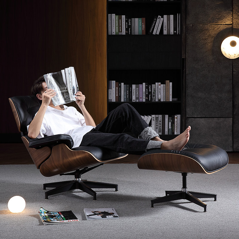 伊姆斯躺椅eames轻奢小户型真皮躺椅旋转设计师款客厅意式休闲椅