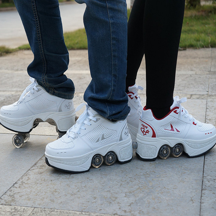 网红变形双排双轮暴走自动四轮两用轮滑溜冰鞋暴走鞋