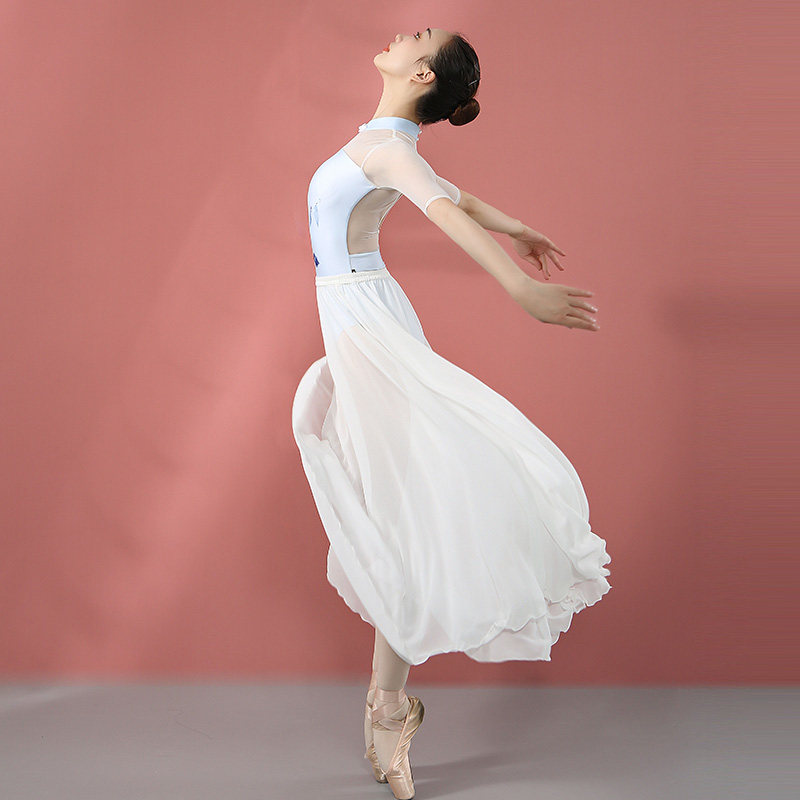 小茉莉舞蹈裙女白色古典珍珠雪纺长裙成人芭蕾舞练功芭蕾舞服