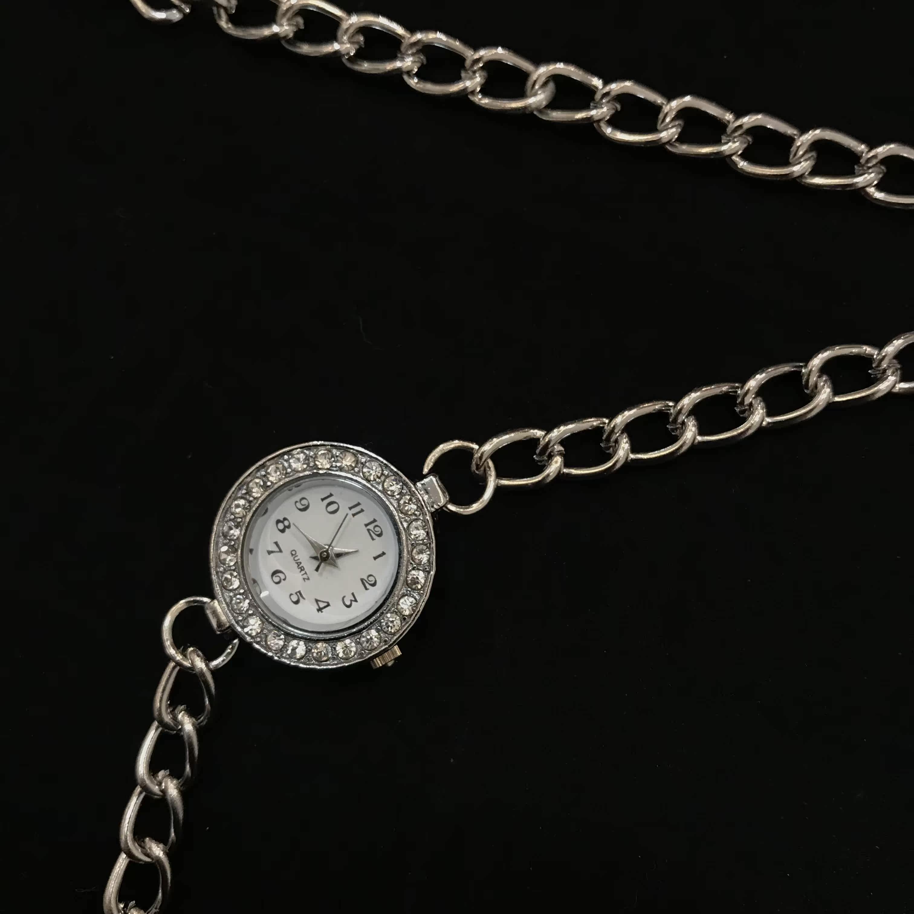 复古原宿怀表项链外圈镶钻钛钢链条颈链个性项链