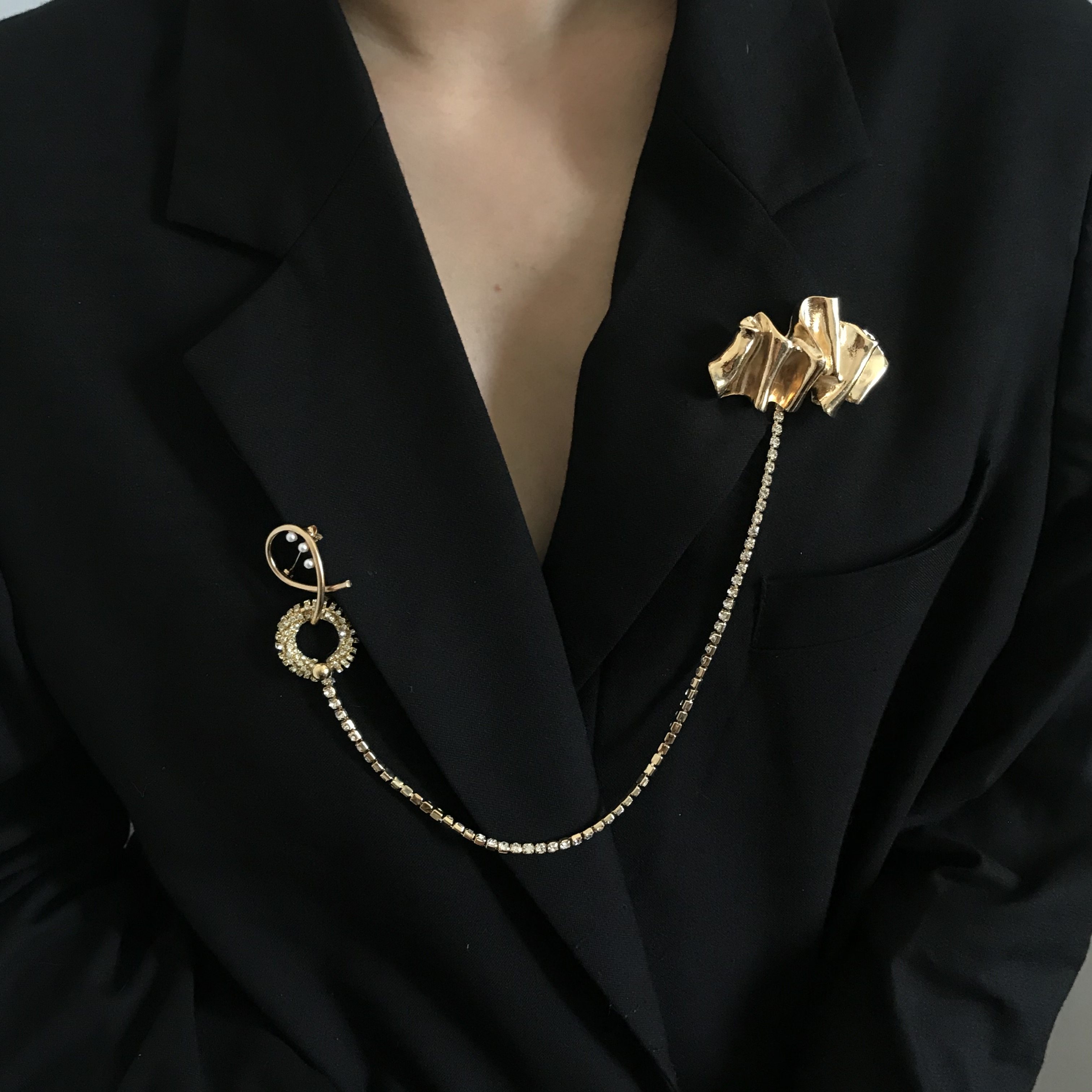 小香风圆圈钻石胸针西装外套配饰礼服配件合金胸针