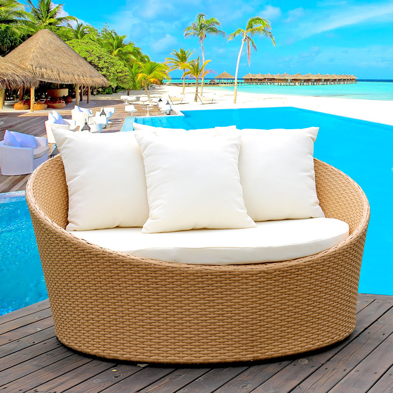 藤编大圆床沙滩床户外家具阳台室内躺床休闲藤编沙发圆形摄影藤床