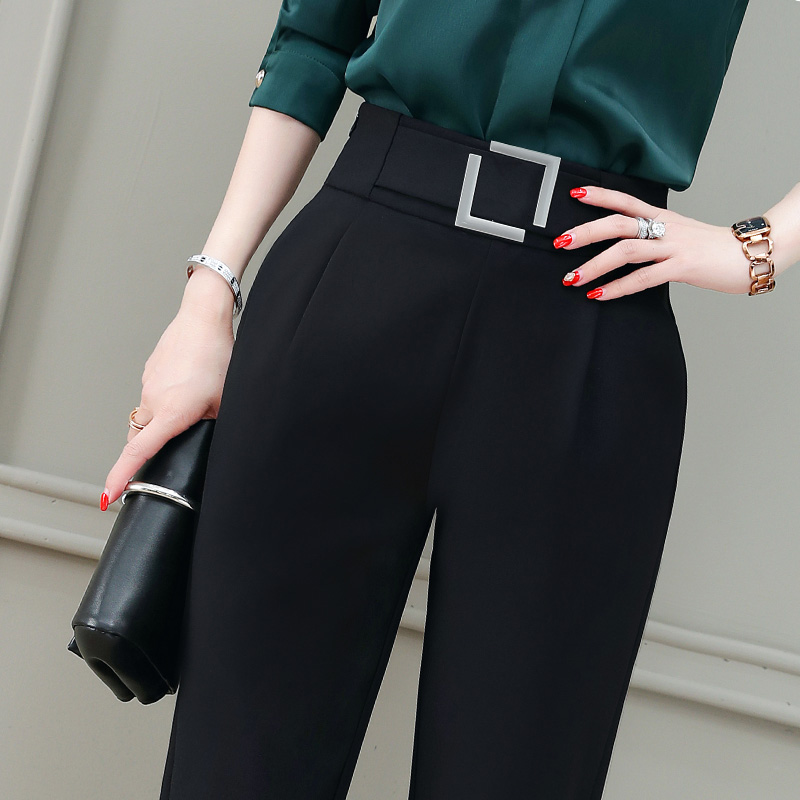 裤子女春秋2022新款黑色九分高腰休闲哈伦裤夏季显瘦百搭西装女裤