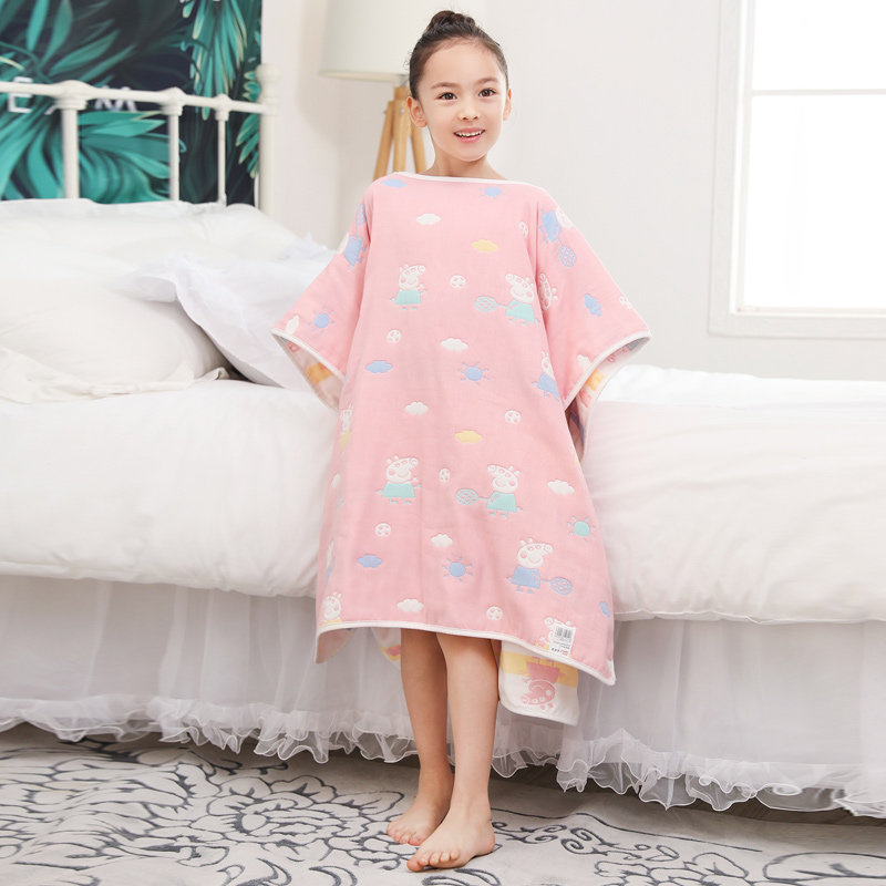 儿童浴巾水斗吸水纯棉纱布浴袍薄款夏季女童浴裙