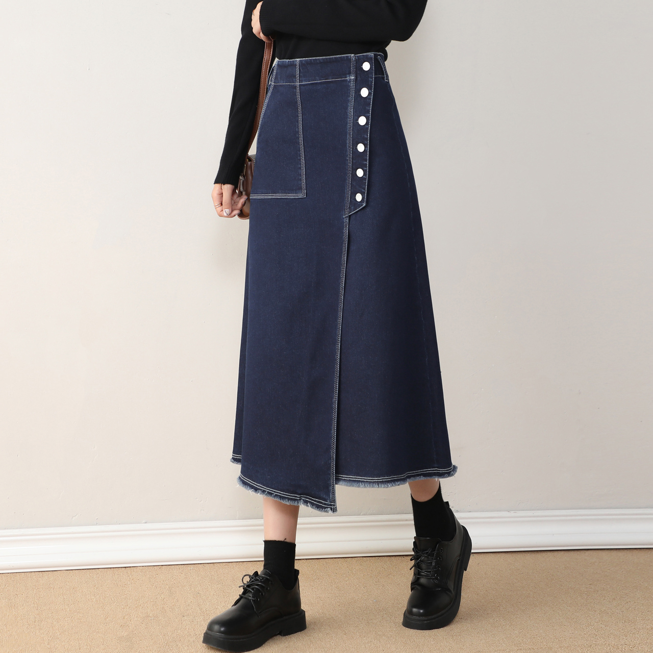 高腰牛仔裙字裙半身中长款春款女裙裙子大码春秋半身裙