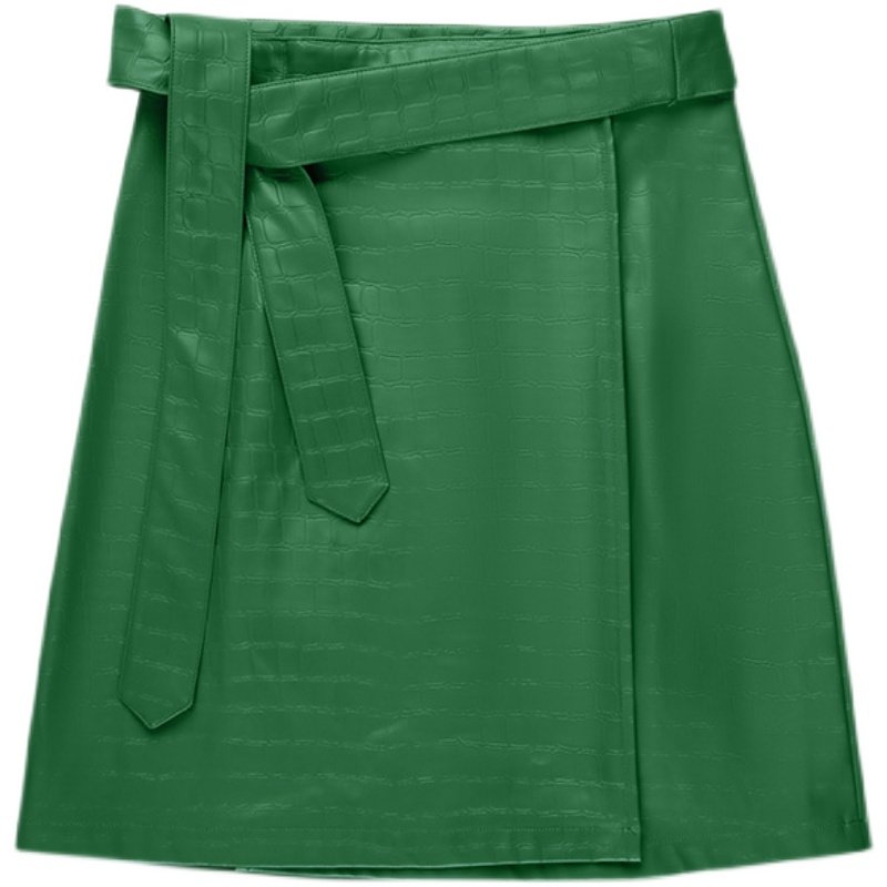 欧美pu鳄鱼绿色高腰半身裙女2022年修身百搭半身裙