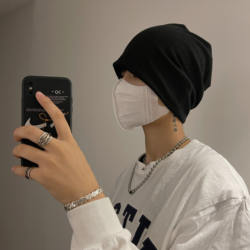 黑色帽子男潮春秋百搭毛线帽冷帽包头帽针织帽冬天保暖堆堆帽男士