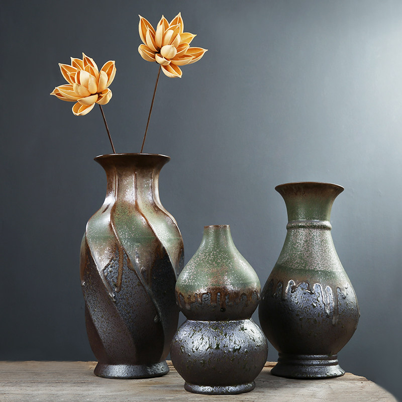 陶瓷复古落地大花瓶大花缸客厅玄关酒店陶窑插花花瓶