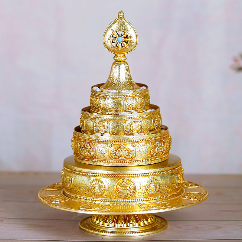 曼扎盘慧宝纯铜供佛八吉祥雕花三十七供修曼茶罗曼达藏族曼扎盘