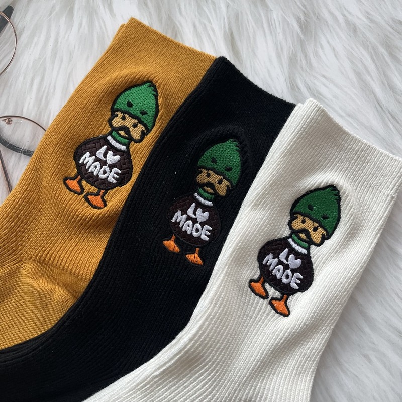 日本新品潮牌humanmade双针刺绣鸭子联名男女运动袜