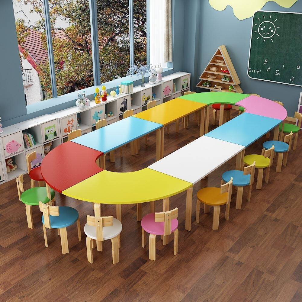 包邮课桌椅幼儿园桌椅实木辅导团体练习活动室绘画课桌椅