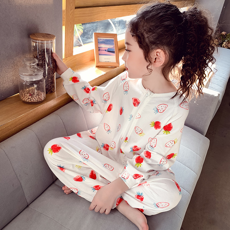 睡衣女童连体秋装小女孩碎花家居服着凉春秋儿童家居服连体衣