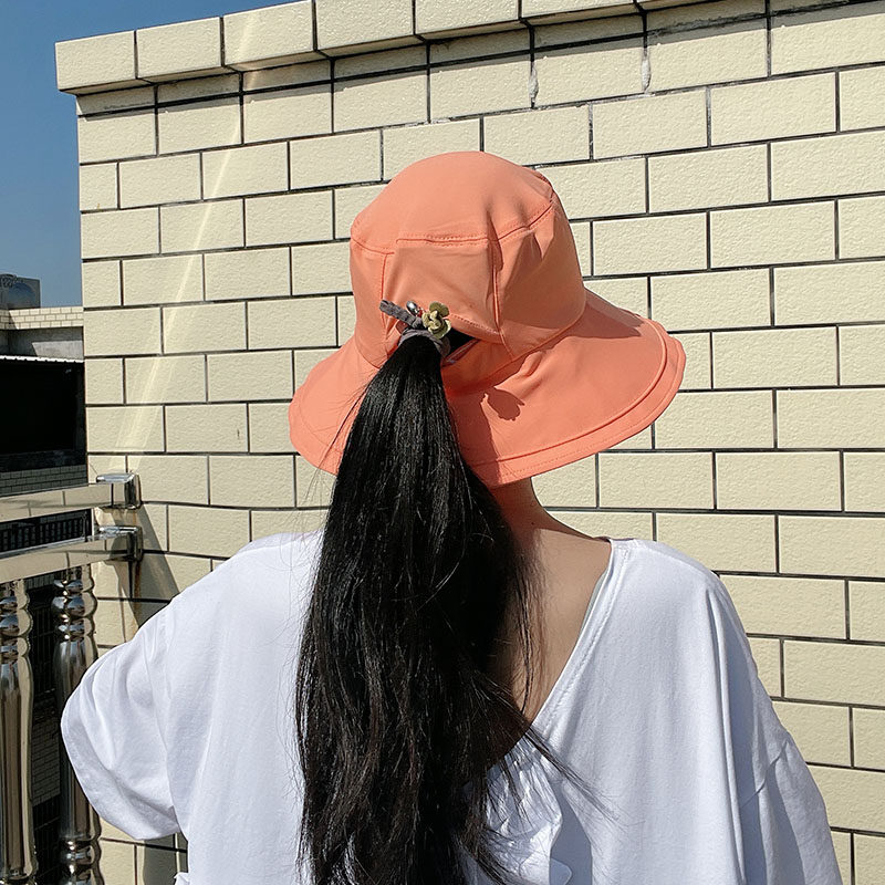 马尾冰丝夏季透气渔夫帽女防晒防紫外线太阳太阳帽帽子