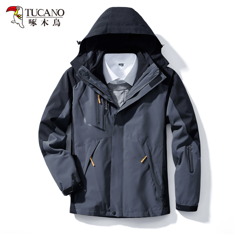 啄木鸟冲锋衣男女潮牌三合一可拆卸两件套冬季加绒加厚户外套定制