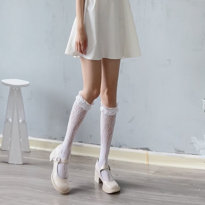 白色蕾丝袜子女中筒夏季可爱百搭小腿袜日长筒中筒袜