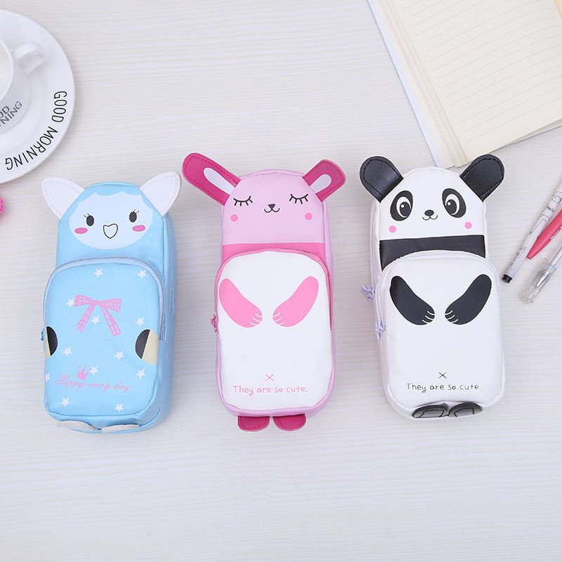 笔袋韩版卡通皮革咪兔兔子熊猫动物文具盒学生用品笔袋