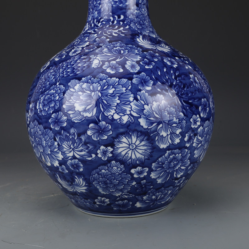 大清乾隆青花万花天球景德镇仿古瓷器古董古玩花瓶