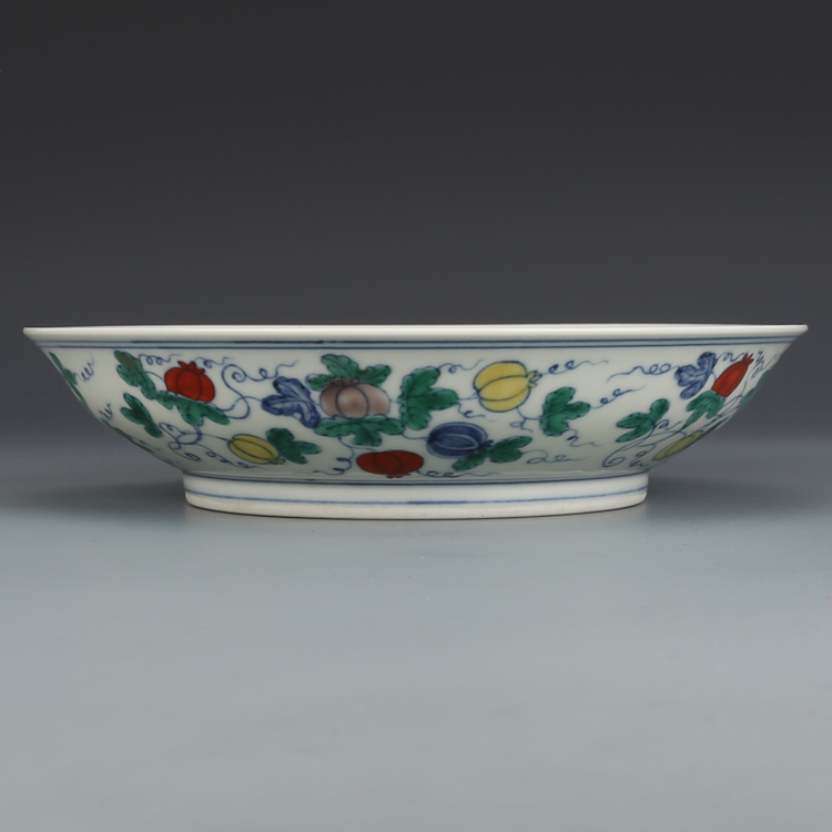 大明成化斗彩西瓜纹盘古董古玩收藏品复古瓷老摆件