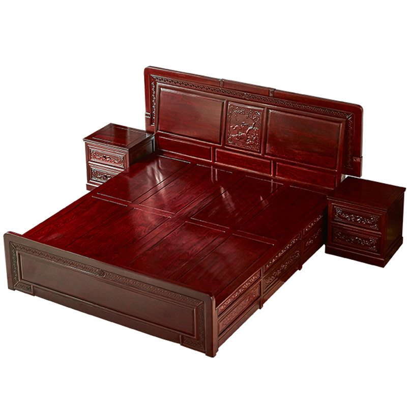 御坤红木家具小叶叶红中式古典品质榫卯红酸枝抽屉实木床