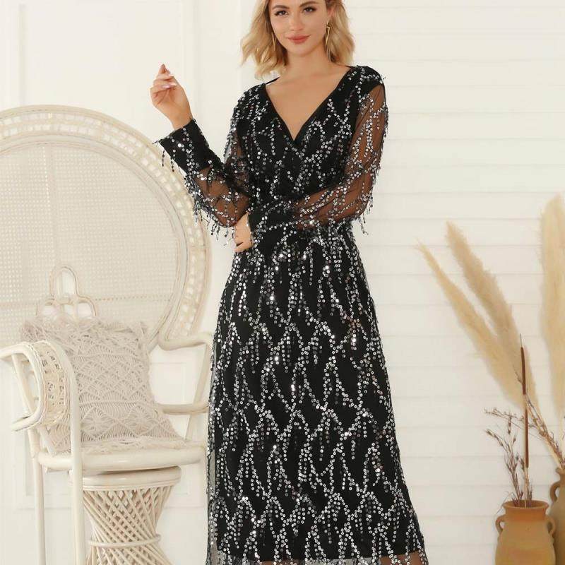 explosive sexy v-neck dress autumn womens clothing女装长裙