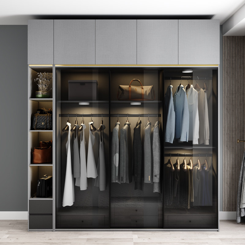 现代简约玻璃定制衣柜经济型推拉门柜子组合卧室转角衣柜