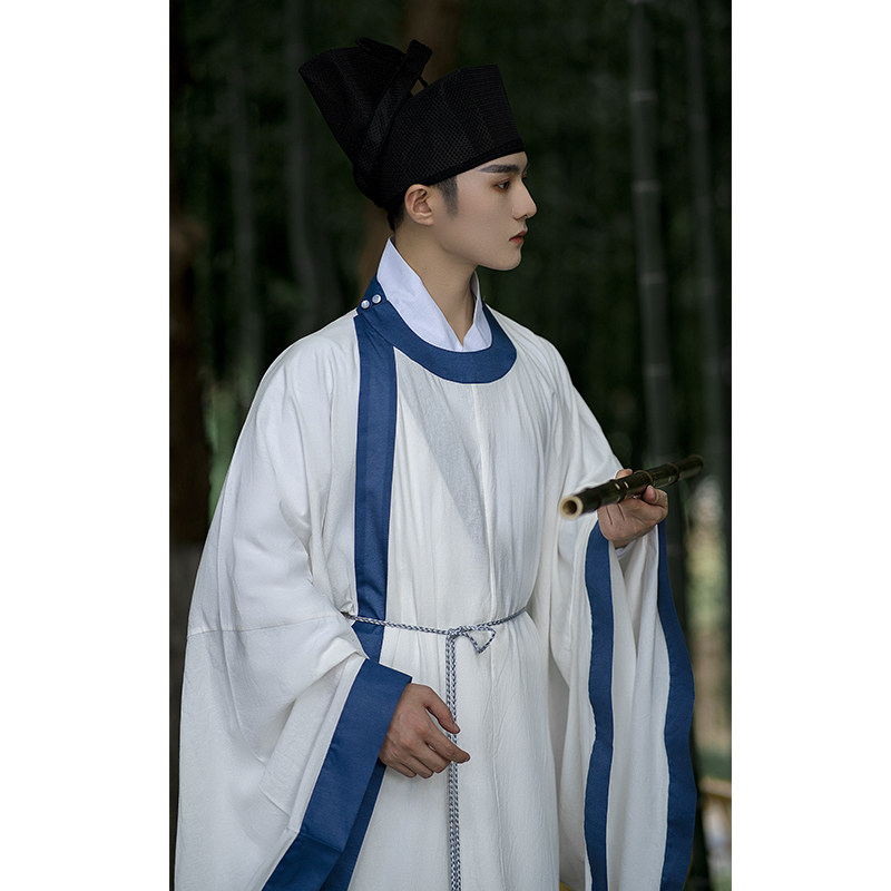 布许原创宋制汉服襕圆领袍拼色走秀学生男衣国潮汉服