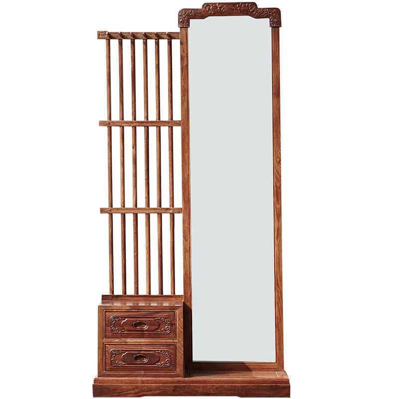 和庭品木新中式实木大镜子全身镜穿衣镜红木落地试衣镜衣帽架收纳